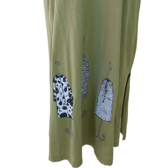 *Flaw* Superline USA Maxi Dress Fashion Mannequins Block Print Asparagus Green L - Picture 2 of 14